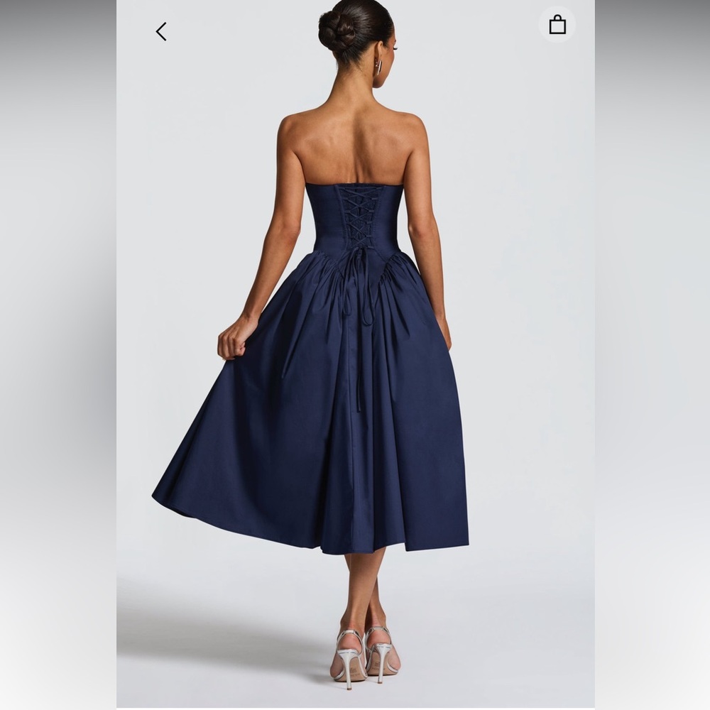 BabyBoo Darla Strapless Navy Midi Dress - Elegant Evening Dress - Picture 3 of 10